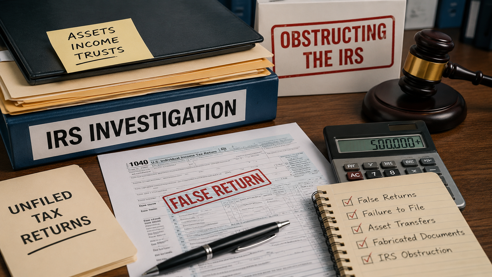 IRS investigation documents, false return records, and tax case materials related to a Virginia tax case.